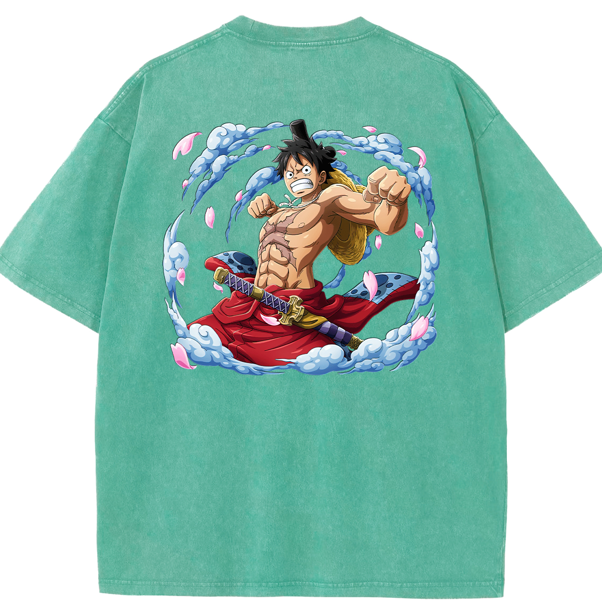 ワンピース モンキー・D・ルフィ ONE PIECE Monkey D. Luffy 綿100% ヴィンテージ風 半袖Tシャツ（背面プリント）